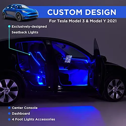 2021-2023 Tesla Model 3 & Y Ambient Lighting Kit (Center Console   Dashboard   Seat Back   4 Foot Lights)