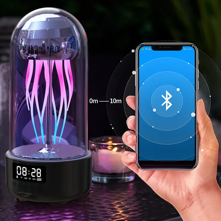 3in1 Portable Bluetooth Jellyfish Lamp With Built-in Clock and Speaker