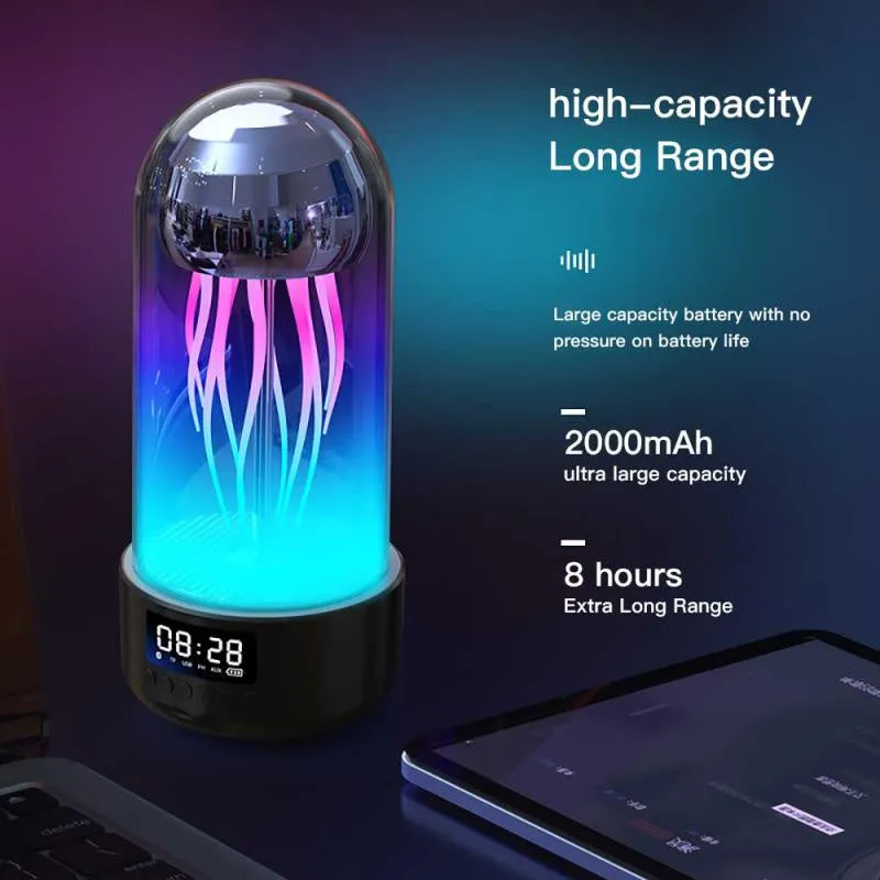 3in1 Portable Bluetooth Jellyfish Lamp With Built-in Clock and Speaker