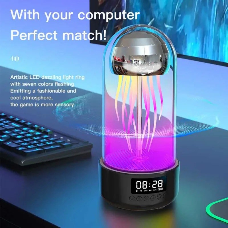 3in1 Portable Bluetooth Jellyfish Lamp With Built-in Clock and Speaker