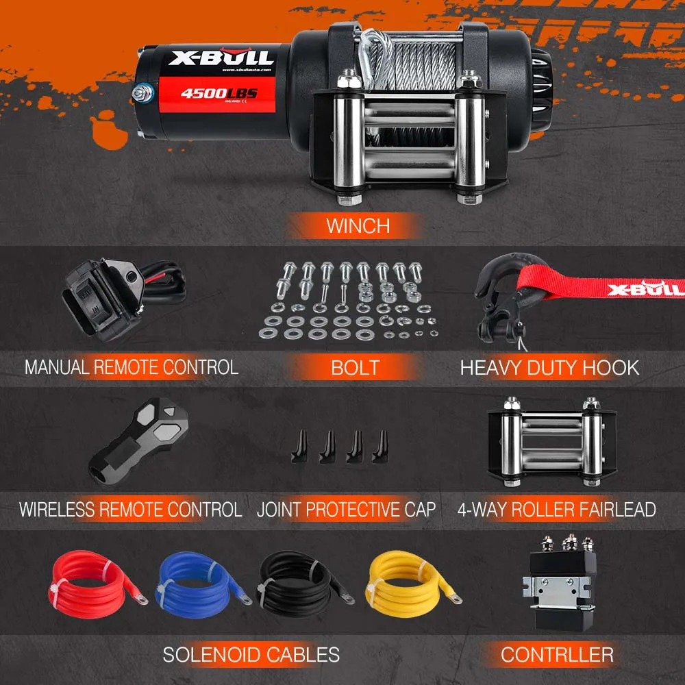 4500LB Electric Winch with 12V Motor and Wireless Remote X-BULL