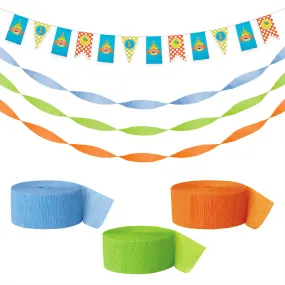 Alligator Party Supplies - Gator Banner Garland with Blue, Green, and Orange Crepe Streamer Decorations