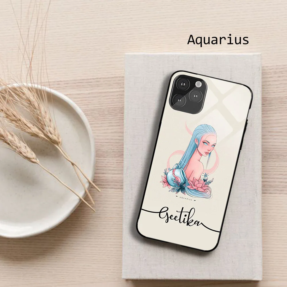 Aquarius Sign Name glass case