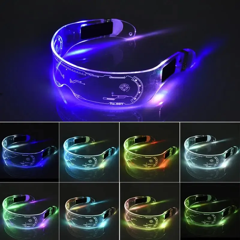 Cyber Futuristic LED Party Glasses - Multicolor Perfect for DJ Gigs Music Festivals Dancers Streamers Clear Glasses Costumer Cosplay