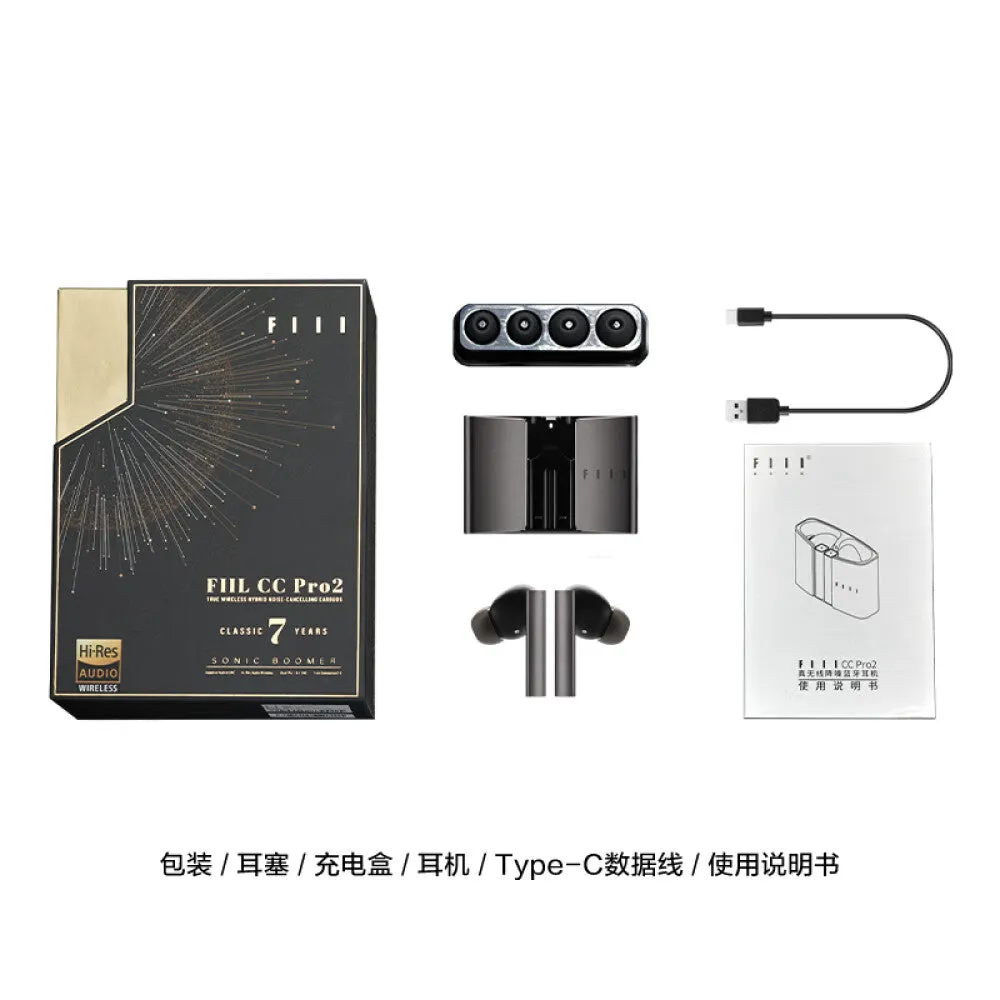 FIIL CC Pro2 Wireless Headphones with Active Noise Canceling, Black