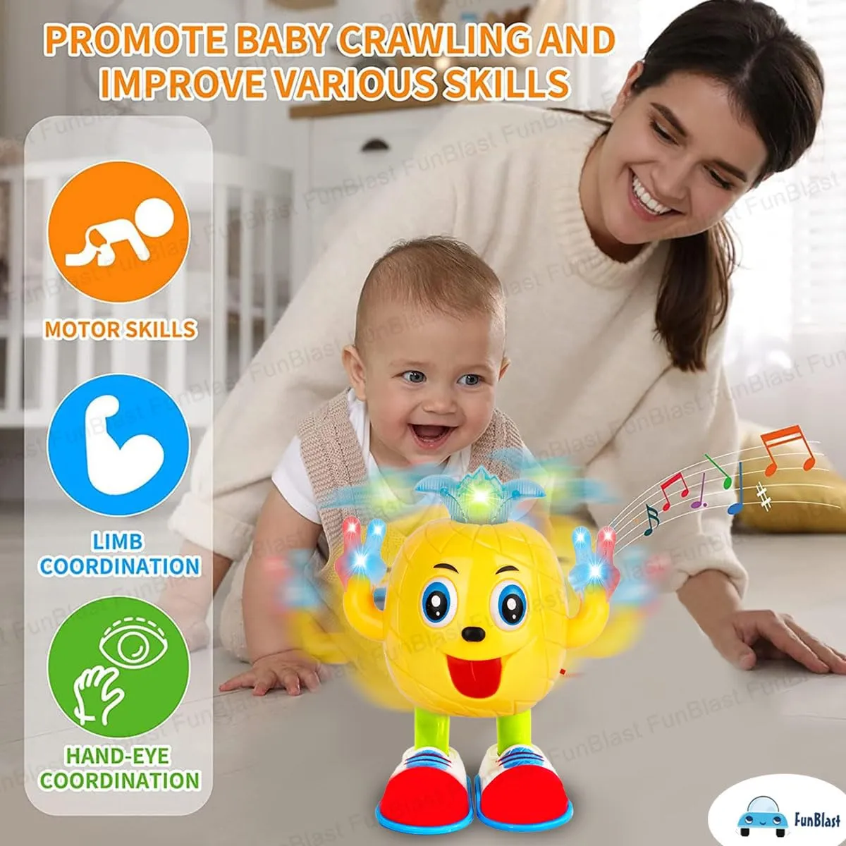 FunBlast Dancing and Walking Pineapple Toys with Music, Colorful Lights & Sound, Musical Cartoon Dancing & Walking Pineapple Toy for Kids
