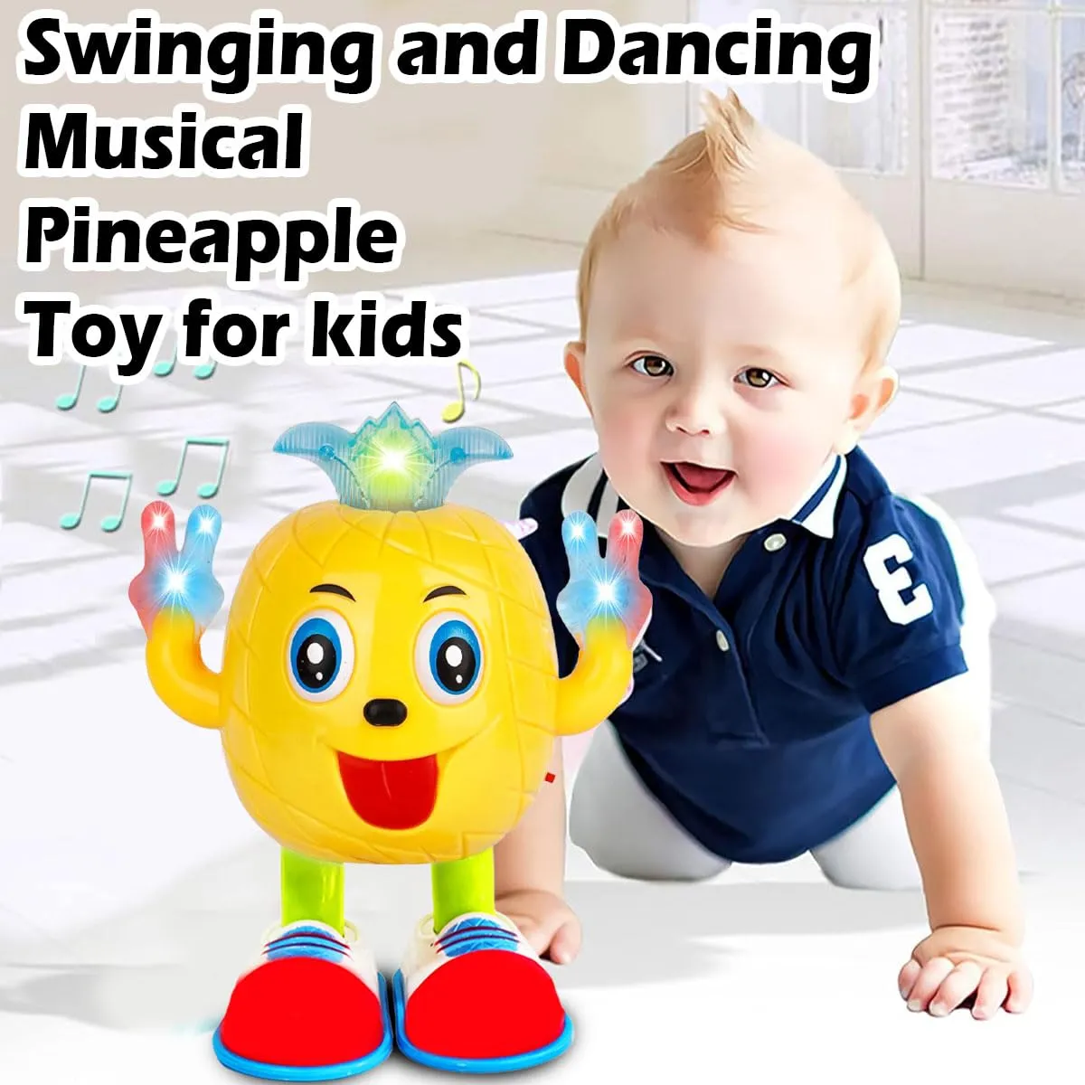 FunBlast Dancing and Walking Pineapple Toys with Music, Colorful Lights & Sound, Musical Cartoon Dancing & Walking Pineapple Toy for Kids