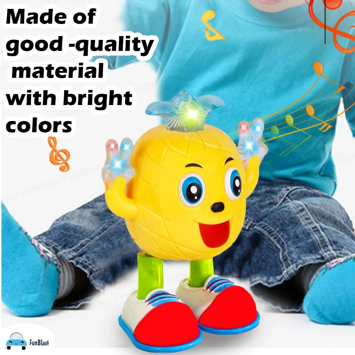 FunBlast Dancing and Walking Pineapple Toys with Music, Colorful Lights & Sound, Musical Cartoon Dancing & Walking Pineapple Toy for Kids