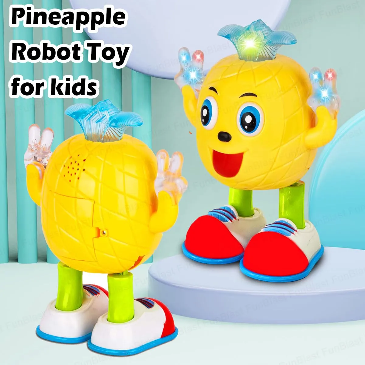 FunBlast Dancing and Walking Pineapple Toys with Music, Colorful Lights & Sound, Musical Cartoon Dancing & Walking Pineapple Toy for Kids