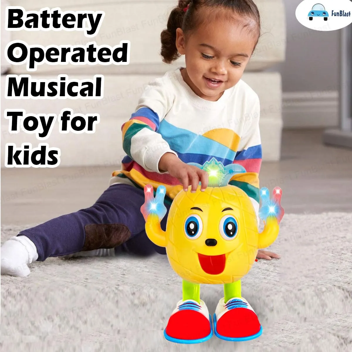 FunBlast Dancing and Walking Pineapple Toys with Music, Colorful Lights & Sound, Musical Cartoon Dancing & Walking Pineapple Toy for Kids