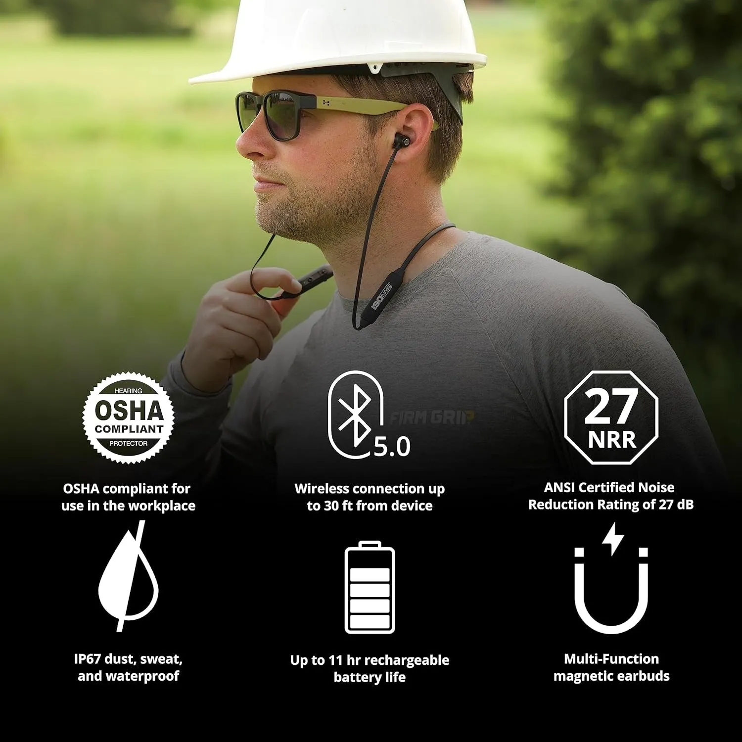 Isotunes Xtra 2.0 Earplug Earbuds: OSHA Compliant Bluetooth Hearing Protection, 27 Db NRR Sound Isolation, 85 Db Volume Limit, up to 11 Hour Battery Life, Noise Cancelling Mic