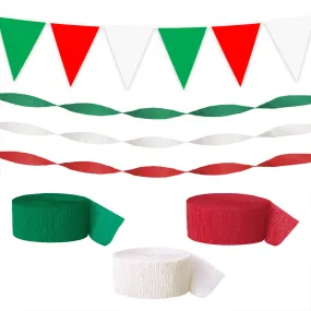 Italian Party Supplies - Italy Flag Red, White, and Green Crepe Streamers and Pennant Banner Set