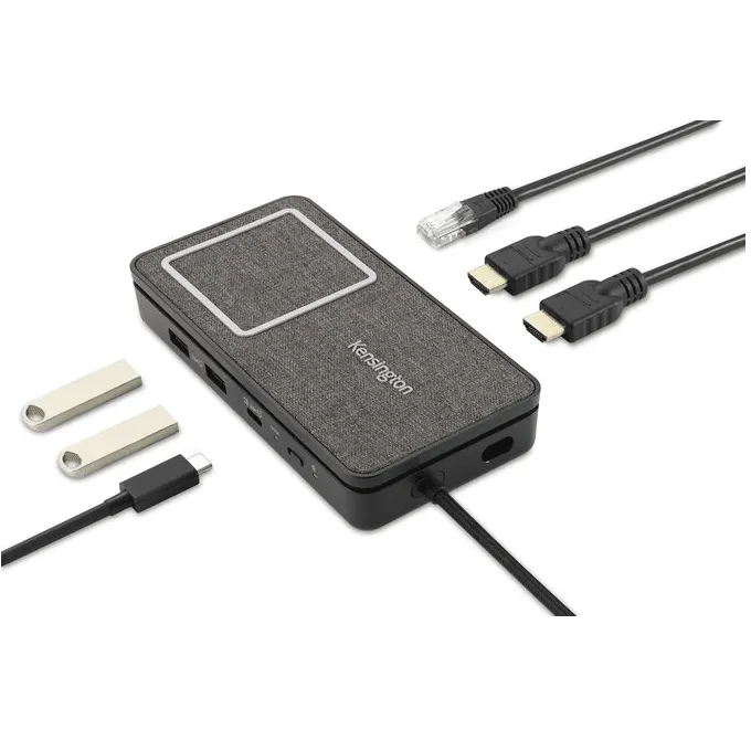 Kensington SD1700P USB-C Dual 4K Portable Mobile Dock with Qi Charging 100W Power Pass Through