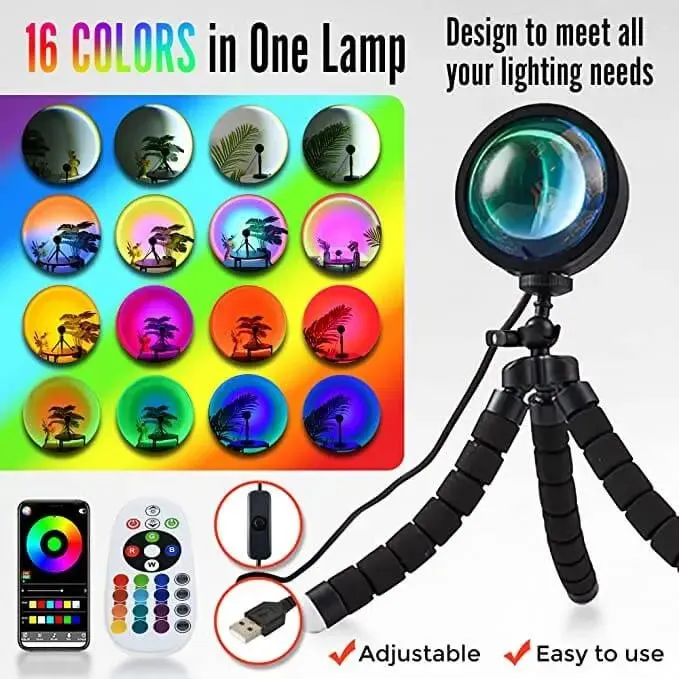 LED Projector Sunset Lamp - Create Stunning Visual Atmosphere with Customizable Settings and Music Syncing