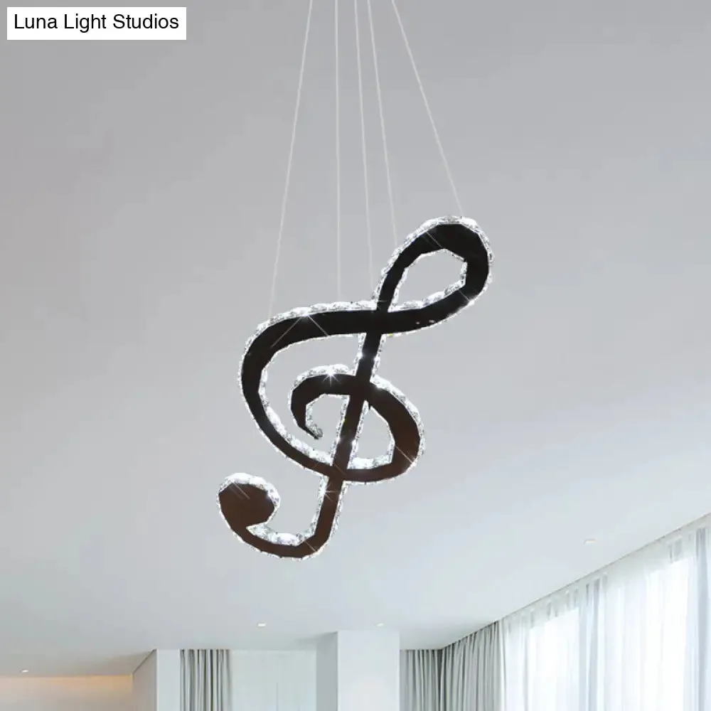 Modern Crystal Chandelier Light with LED Music Note Design – Chrome Finish, Warm/White Lighting