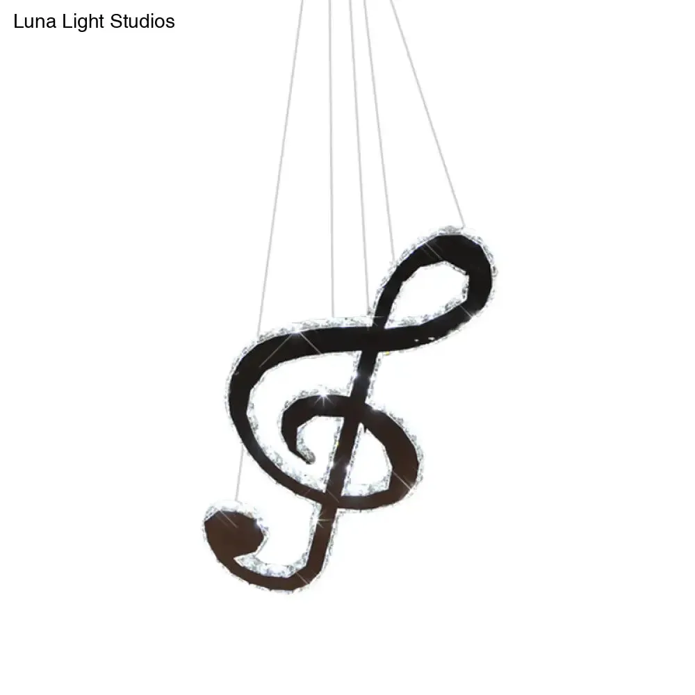 Modern Crystal Chandelier Light with LED Music Note Design – Chrome Finish, Warm/White Lighting