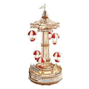 Music Box 3D Wooden Puzzle Kit for Kids & Adults – Parachute Tower Ride