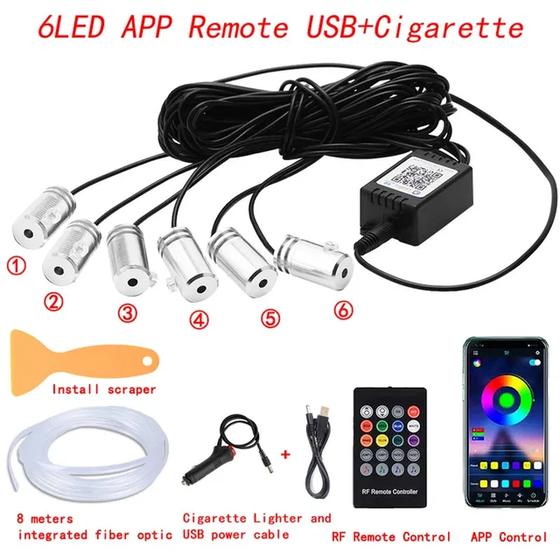 Neon Car LED Interior Ambient Lights with Fiber Optic RGB Strip