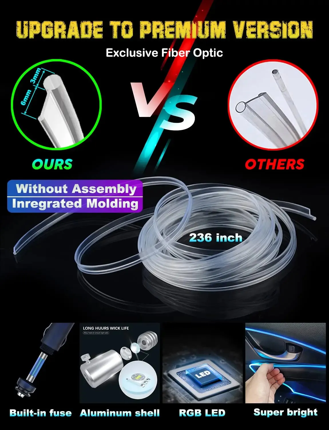 Neon Car LED Interior Ambient Lights with Fiber Optic RGB Strip