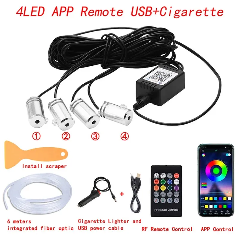 Neon Car LED Interior Ambient Lights with Fiber Optic RGB Strip