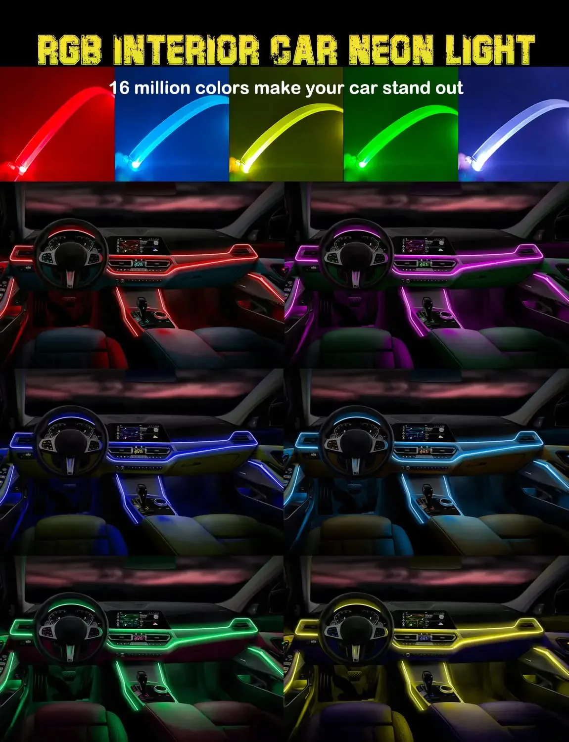 Neon Car LED Interior Ambient Lights with Fiber Optic RGB Strip