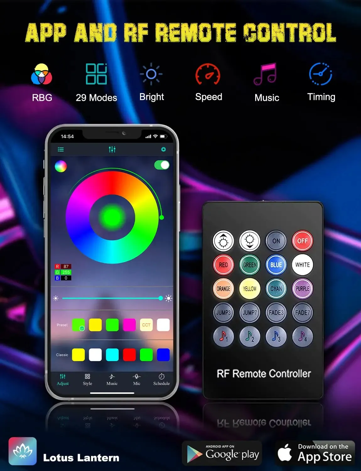 Neon Car LED Interior Ambient Lights with Fiber Optic RGB Strip