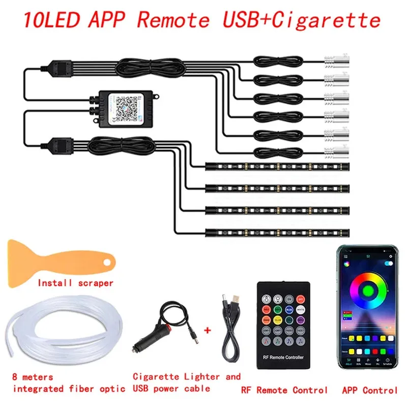 Neon Car LED Interior Ambient Lights with Fiber Optic RGB Strip