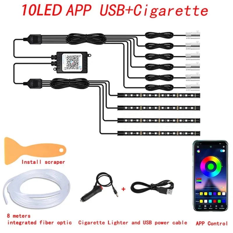 Neon Car LED Interior Ambient Lights with Fiber Optic RGB Strip
