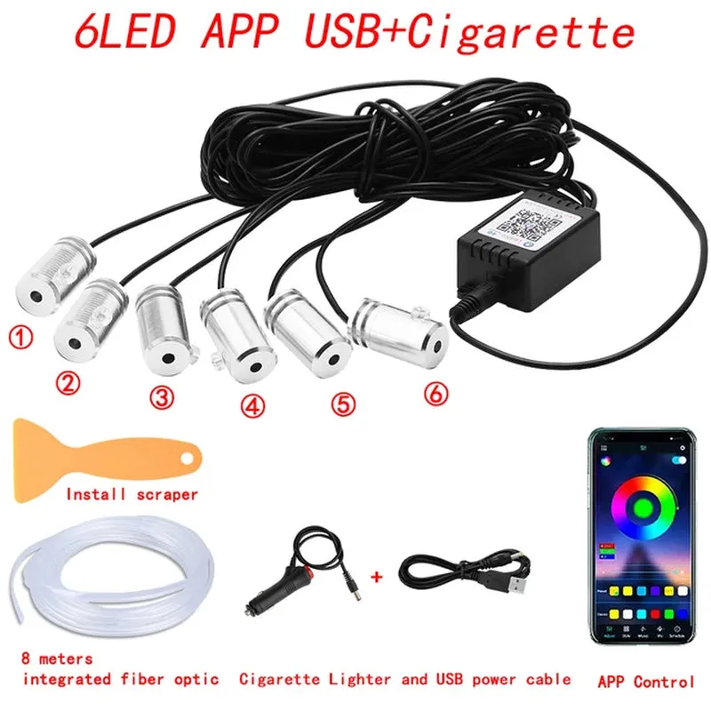 Neon Car LED Interior Ambient Lights with Fiber Optic RGB Strip