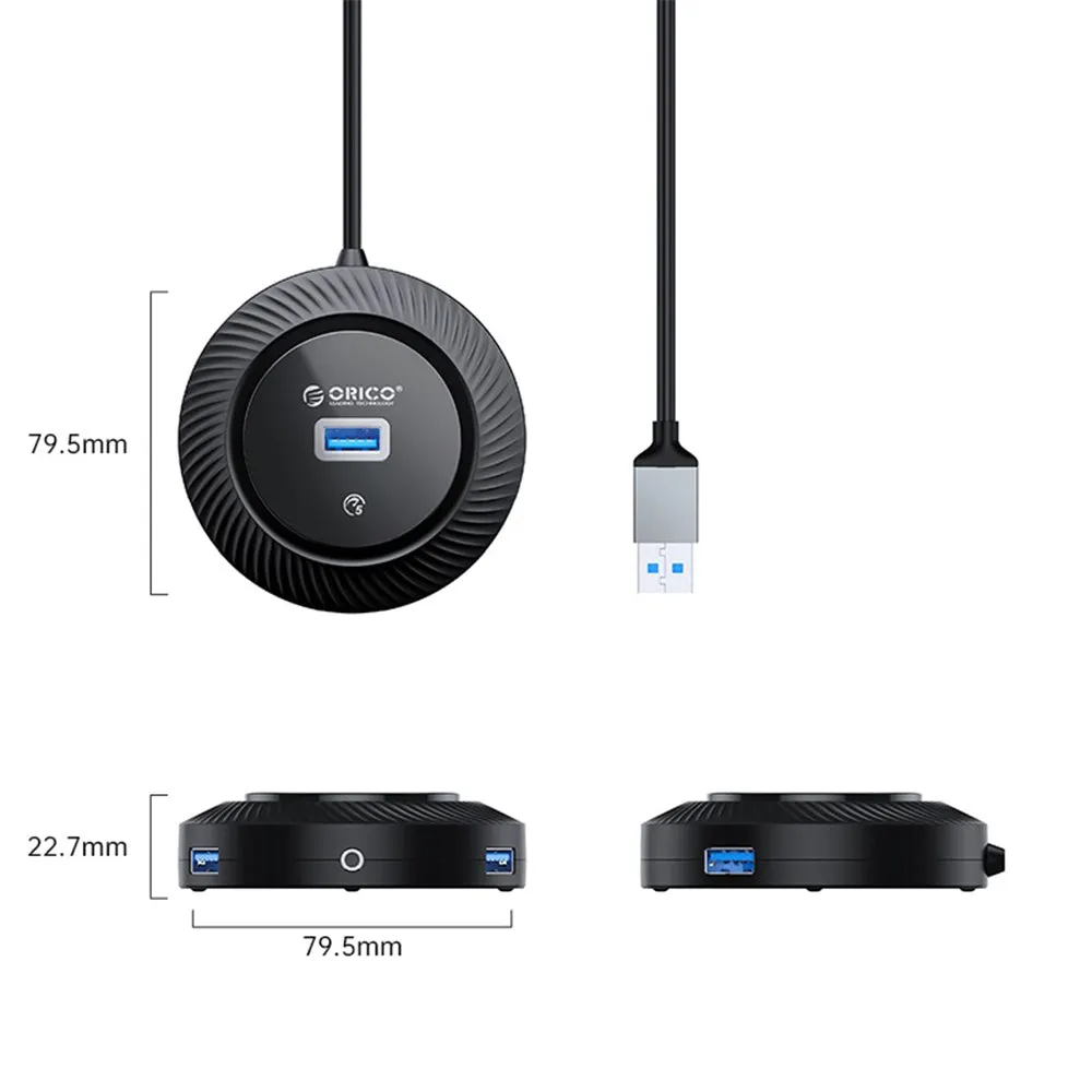 ORICO 4-IN-1 USB HUB 5GBPS (0.3M,1.8M) USB-A Cable with 3.5mm Audio/Microphone Output & 3-Port USB 3.0 | Windows, Linux & macOS Support | for PCs, Computer Desktops & Laptops | USB Hubs & Docking Stations | YK4-U3