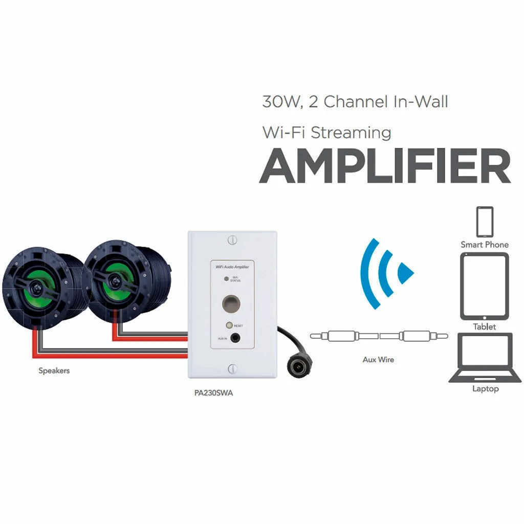 PulseAudio PA230SWA 30W 2 Channel In-Wall Wi-Fi Streaming Amplifier