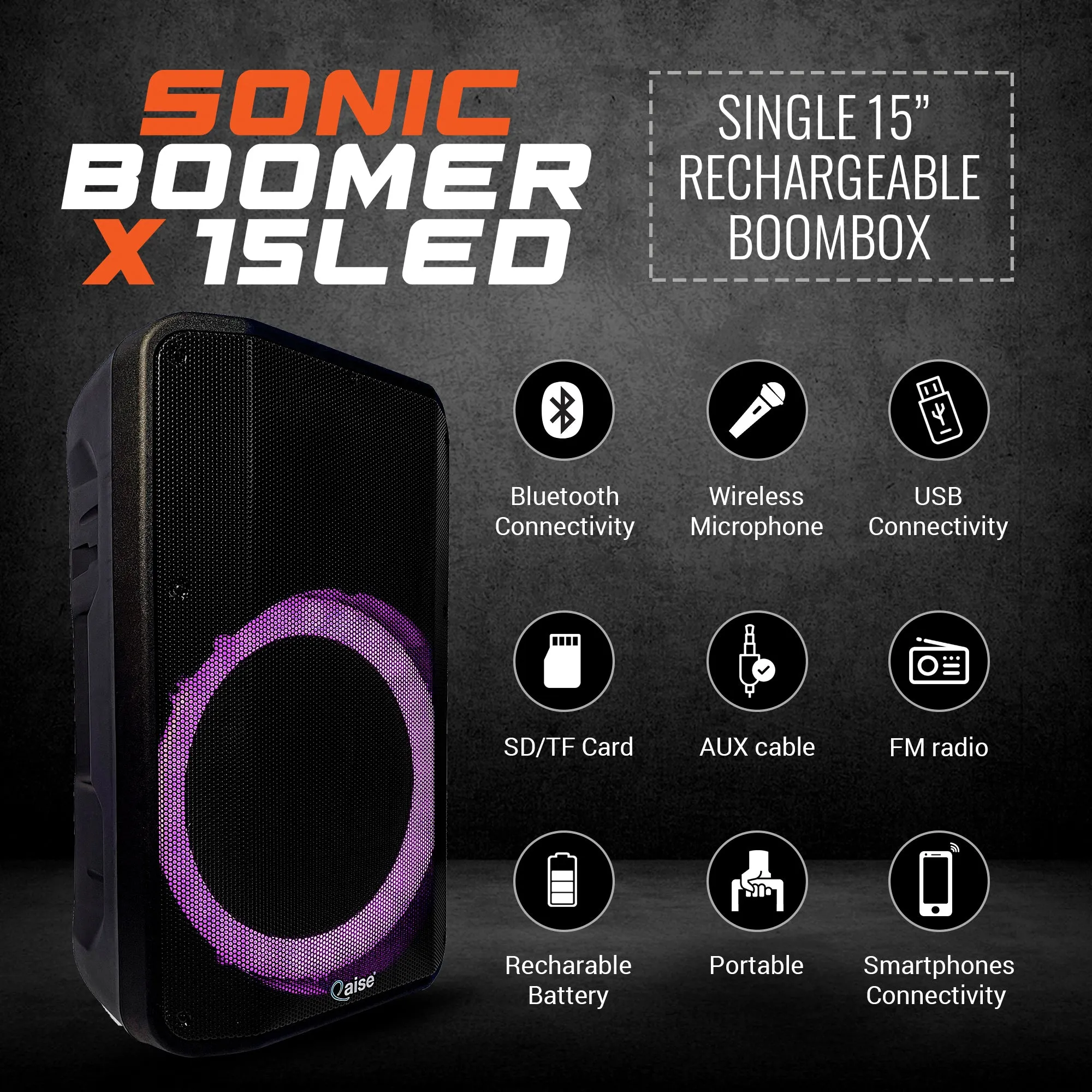 SB-1500 - Bluetooth Rechargeable Party Speaker. 15 inch woofer with 5500Watts output power