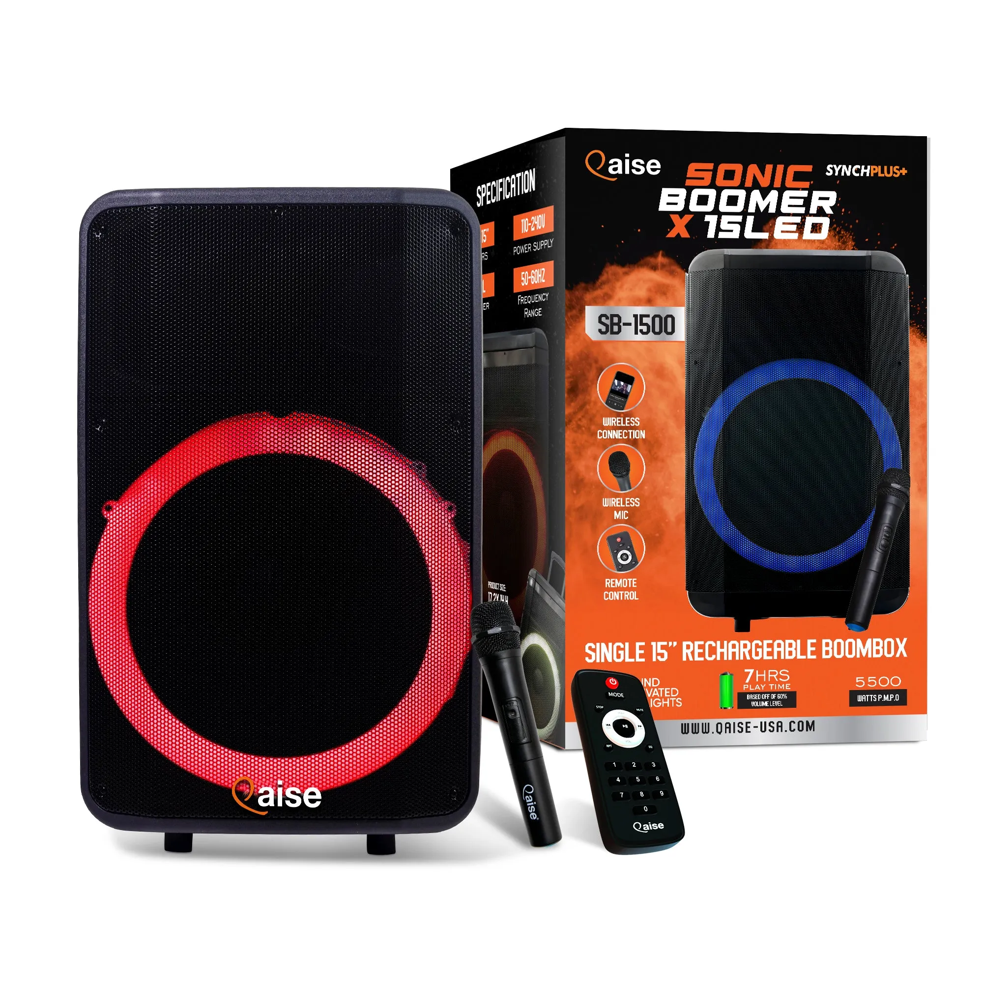SB-1500 - Bluetooth Rechargeable Party Speaker. 15 inch woofer with 5500Watts output power