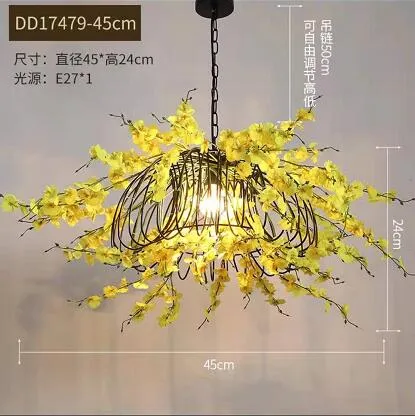 Small Fresh Simulation Light Yellow Flower Chandelier Theme Music Restaurant Clear Bar Decoration Coffee Shop Pendant Light