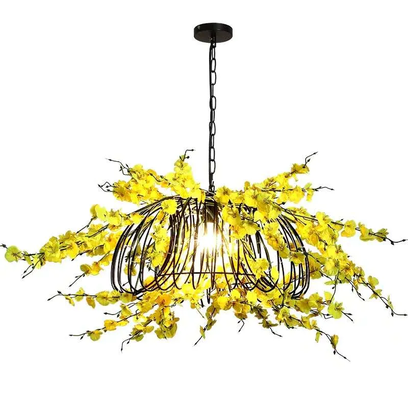 Small Fresh Simulation Light Yellow Flower Chandelier Theme Music Restaurant Clear Bar Decoration Coffee Shop Pendant Light