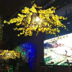 Small Fresh Simulation Light Yellow Flower Chandelier Theme Music Restaurant Clear Bar Decoration Coffee Shop Pendant Light