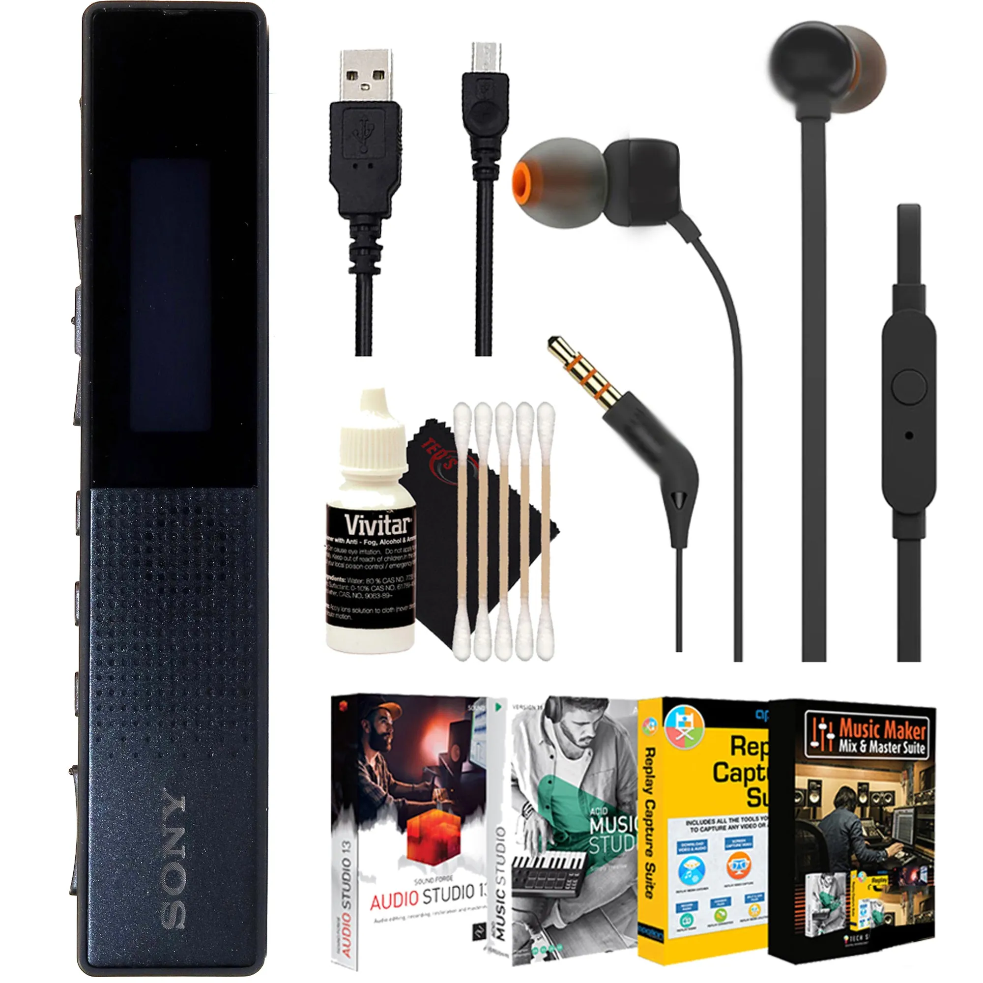 Sony TX660 Digital Voice Recorder   JBL T110 in Ear Headphones and Accessory Kit
