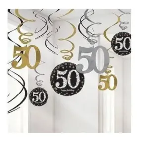 Sparkling Black 50th Swirl Decorations