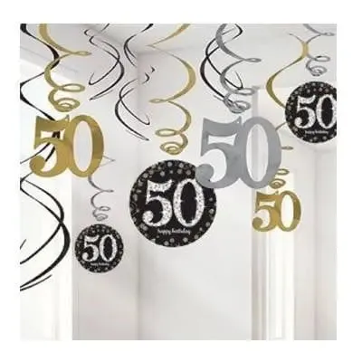 Sparkling Black 50th Swirl Decorations