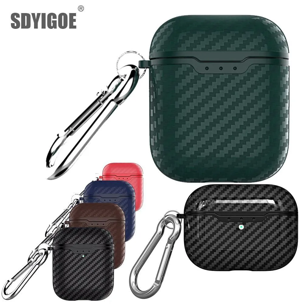 Wireless Charging Case Headphones Case Box Cover Carbon Fibre Texture Design Case For AirPods