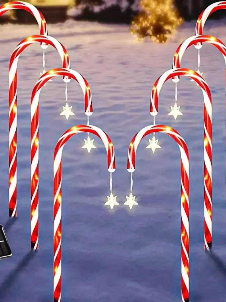 Yeknu Christmas solar candy cane lights, holiday parties, courtyard paths, atmosphere decoration props outdoor waterproof night lights