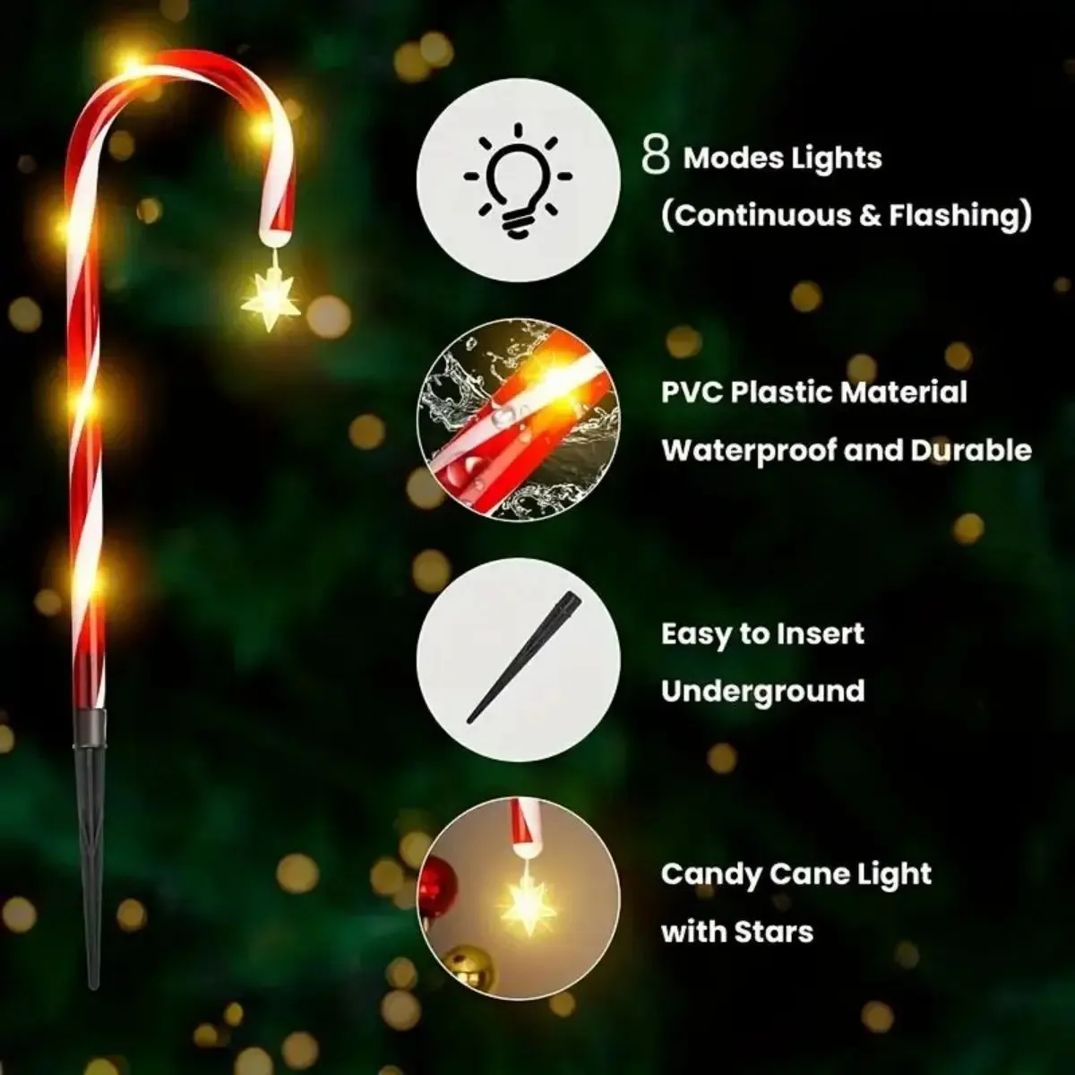 Yeknu Christmas solar candy cane lights, holiday parties, courtyard paths, atmosphere decoration props outdoor waterproof night lights