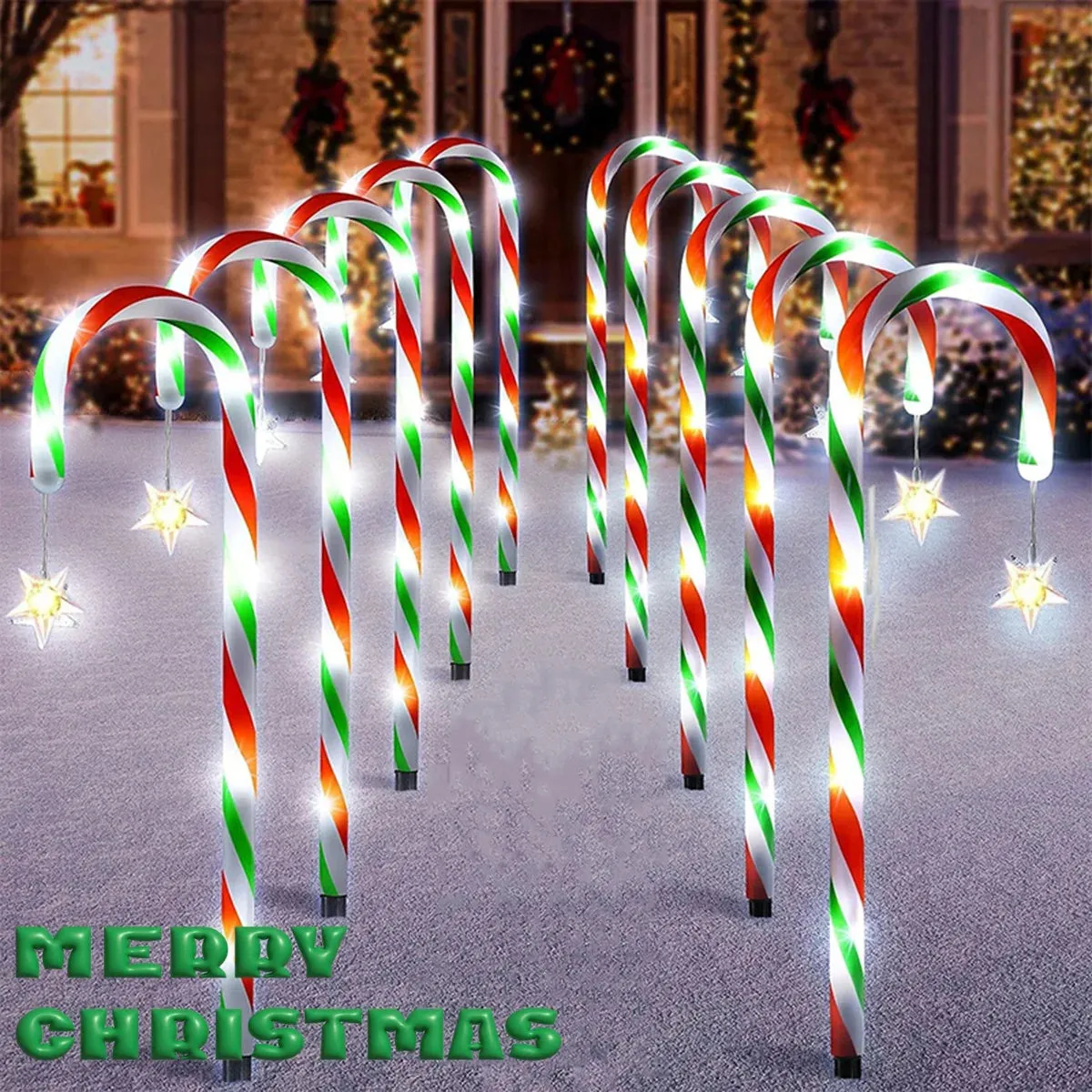 Yeknu Christmas solar candy cane lights, holiday parties, courtyard paths, atmosphere decoration props outdoor waterproof night lights