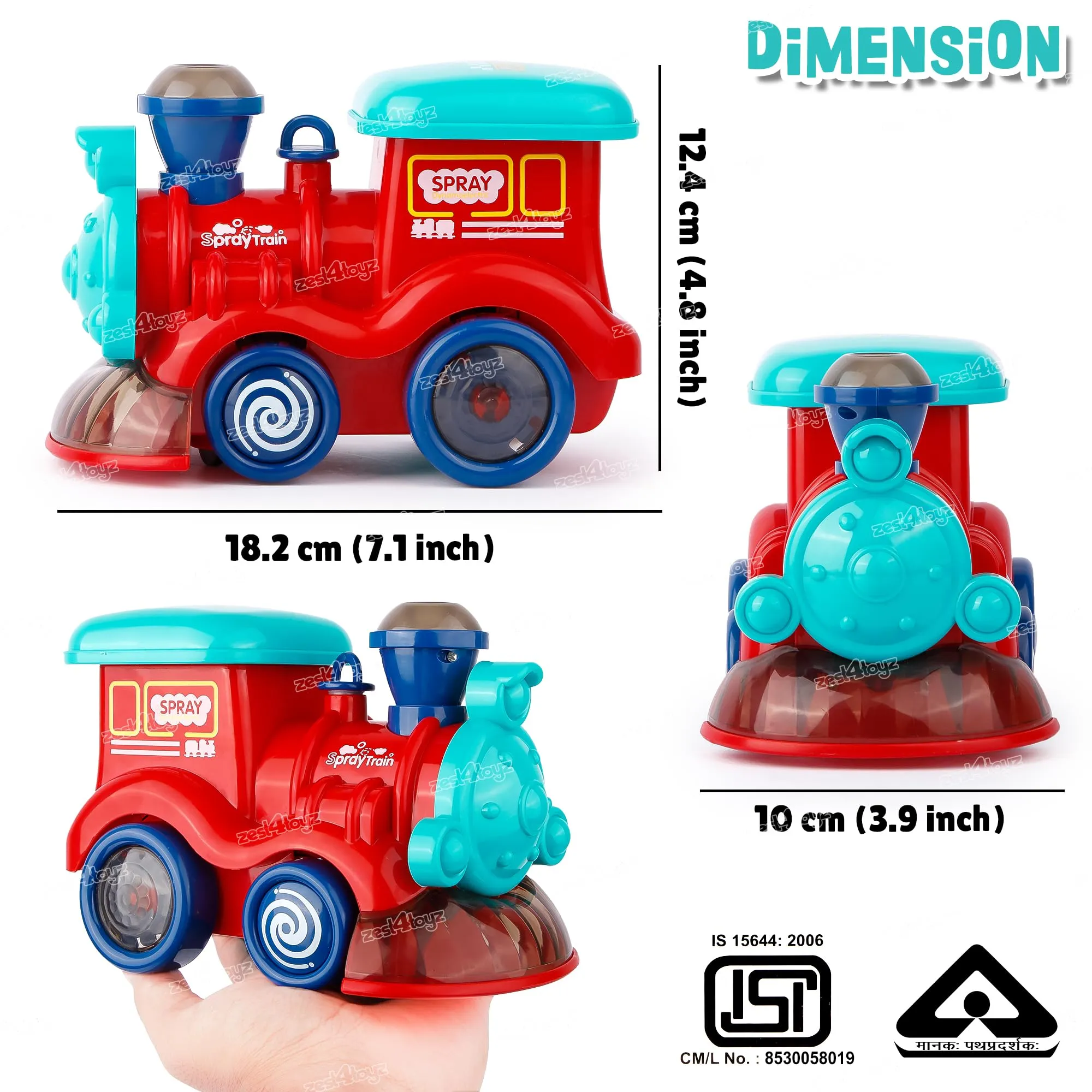 Zest 4 Toyz Musical Spray Steam Train Vehicle Toy for Kids | Boys | Girls with Flashing Lights Sound Toy Universal Wheel and Bump & Go Smoke Function (Pack of 1) Random Color Dispatch